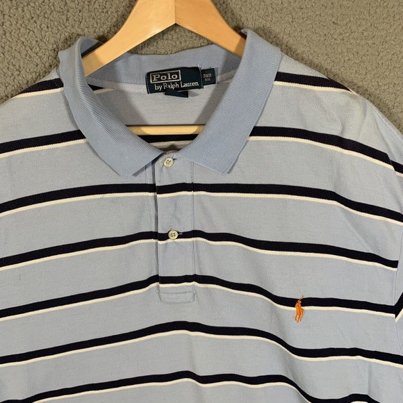 S Polo Ralph Lauren Polo Shirt Men Short Sleeve Cotton Size 3XB Big Blue Striped - Picture 2 of 6